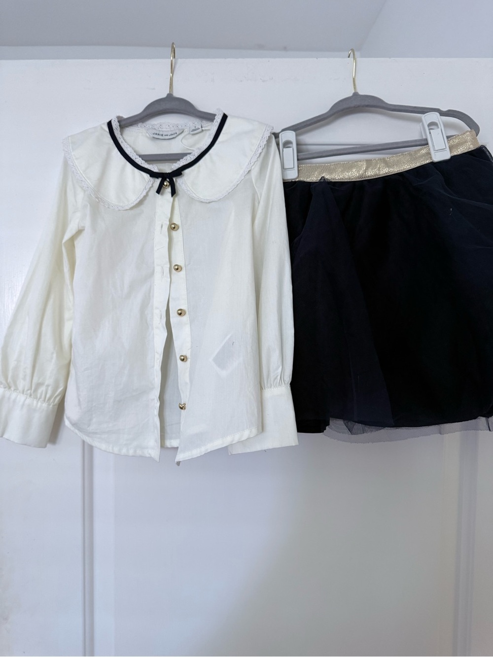 Janie and Jack White Peter Collar Blouse with Black Tulle Skirt